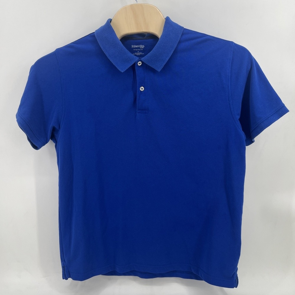 St Johns Bay Polo Shirt Mens Large Blue Short Sleeve Golf Outdoor